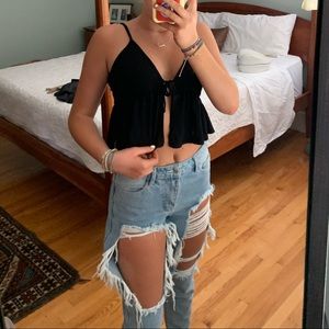 Black Front Tie Cami Top